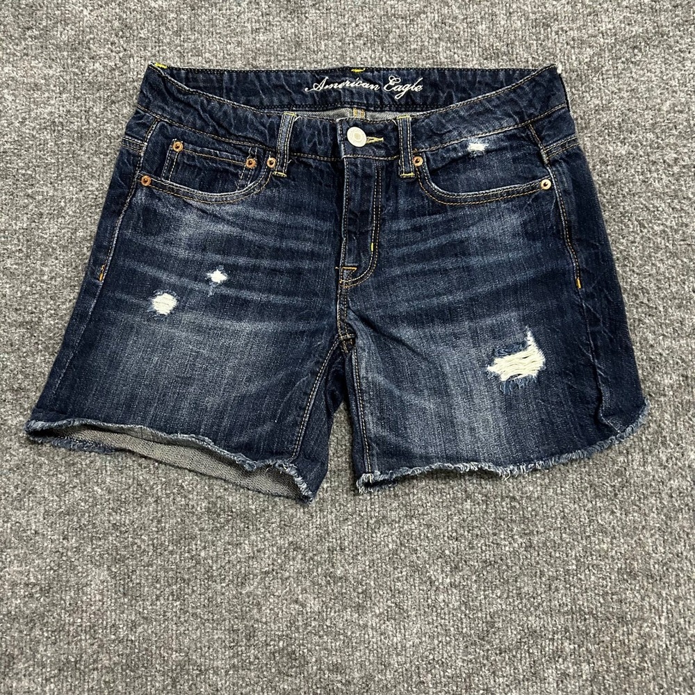 American Eagle Shorts Womens Size 6 Dark Wash Distressed Raw Hem Denim Casual